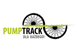 Logo toru pumptrack wraz ze zdjęciem toru i informacją o dofinansowaniu